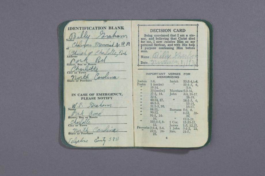Reproduction of Billy Graham's decision card