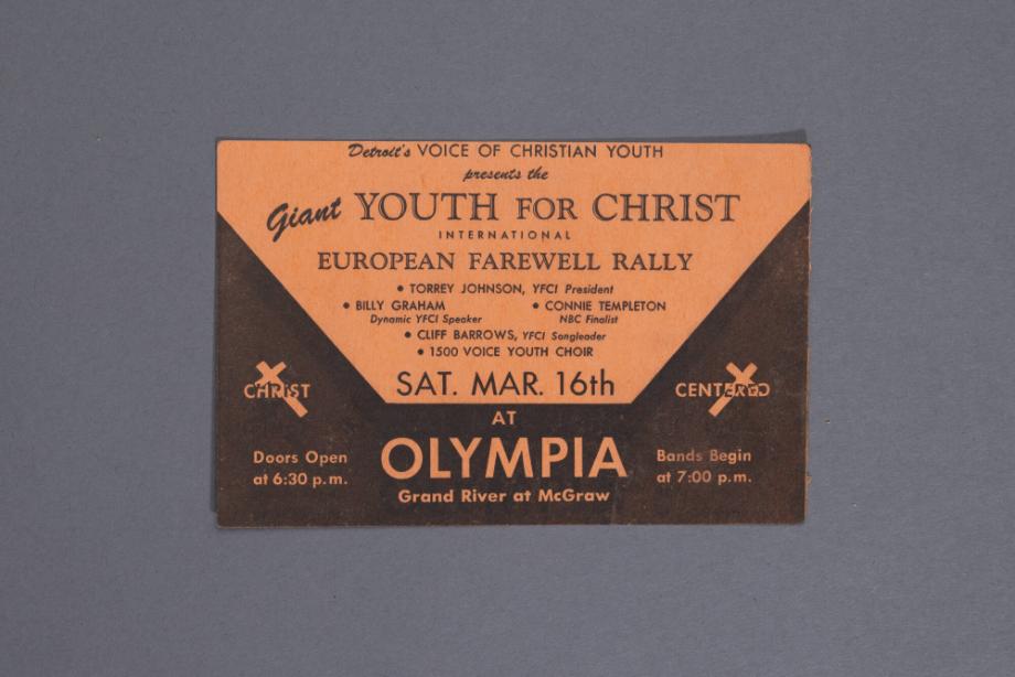 The Giant Youth for Christ International European Farewell Rally advertisement