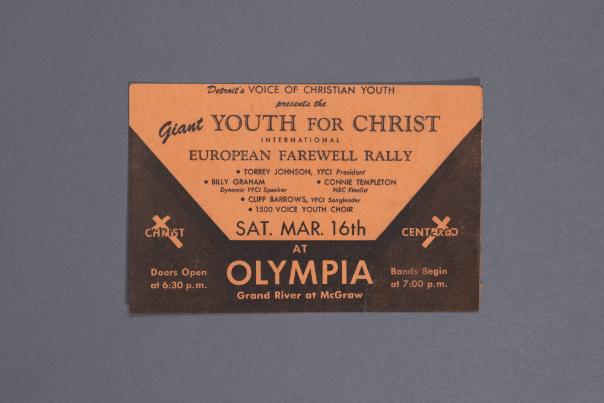 The Giant Youth for Christ International European Farewell Rally advertisement