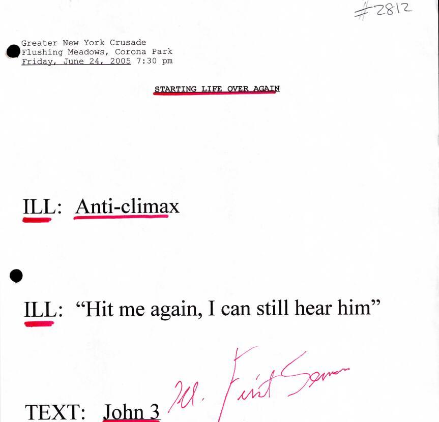 Billy Graham's Greater New York Crusade sermon manuscript