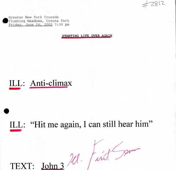 Billy Graham's Greater New York Crusade sermon manuscript