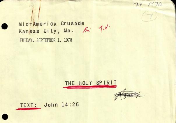 Billy Graham's Mid-America Crusade sermon manuscript
