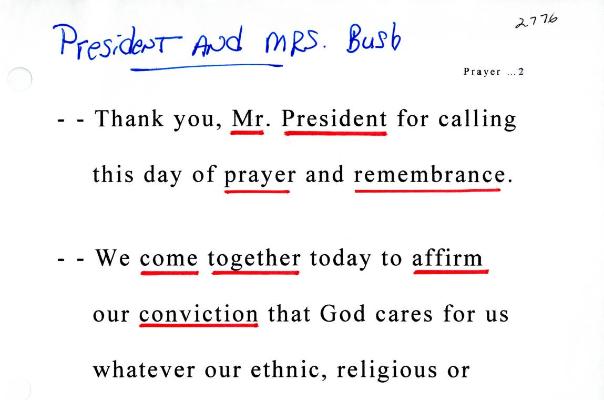 Billy Graham's September 11th National Day of Prayer and Remembrance sermon manuscript