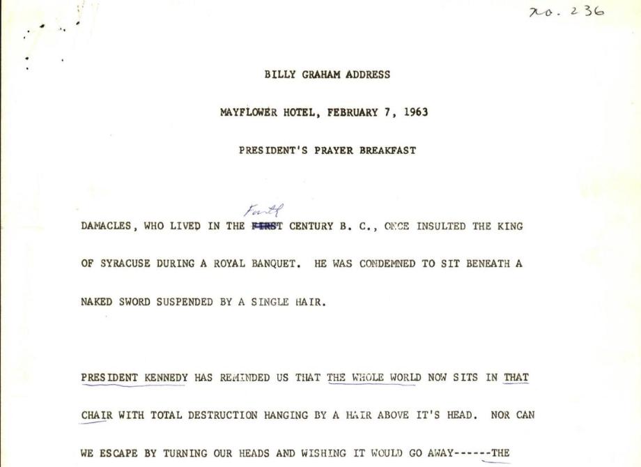 Billy Graham's President's Prayer Breakfast sermon manuscript