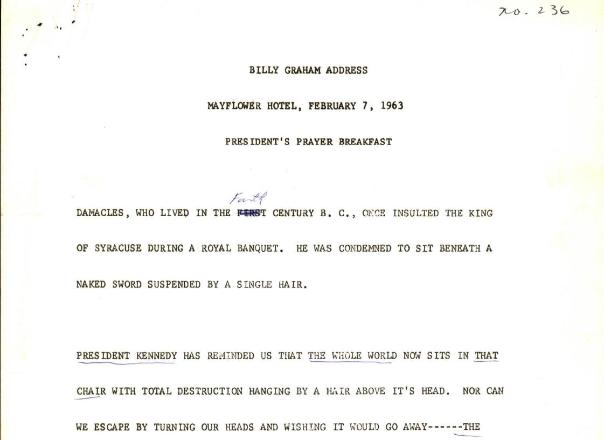 Billy Graham's President's Prayer Breakfast sermon manuscript