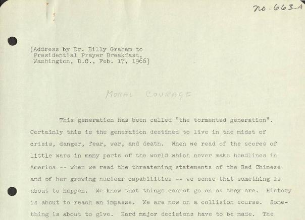 Billy Graham's Presidential Prayer Breakfast sermon manuscript